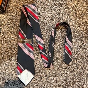 Yves Saint Laurent Black Tie with Red and White Diagonal Stripes